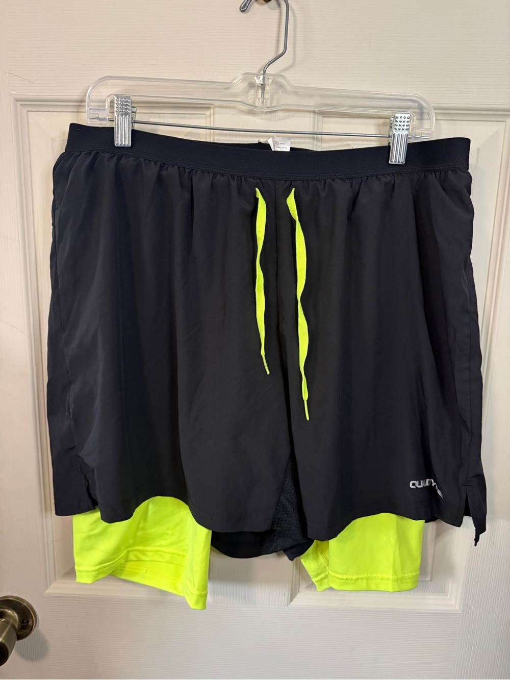 Qualidyne Men's Black Shorts with Long Neon Yellow Liner Men’s Size 2XL